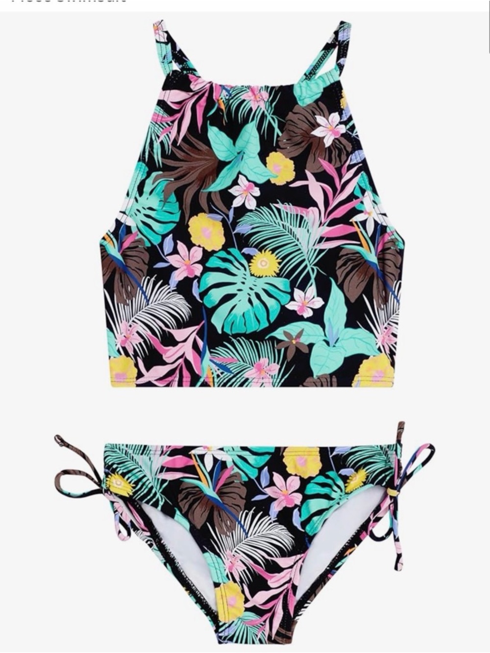 Kanu Surf Black Tropical Floral High-Neck Two-Piece Bikini